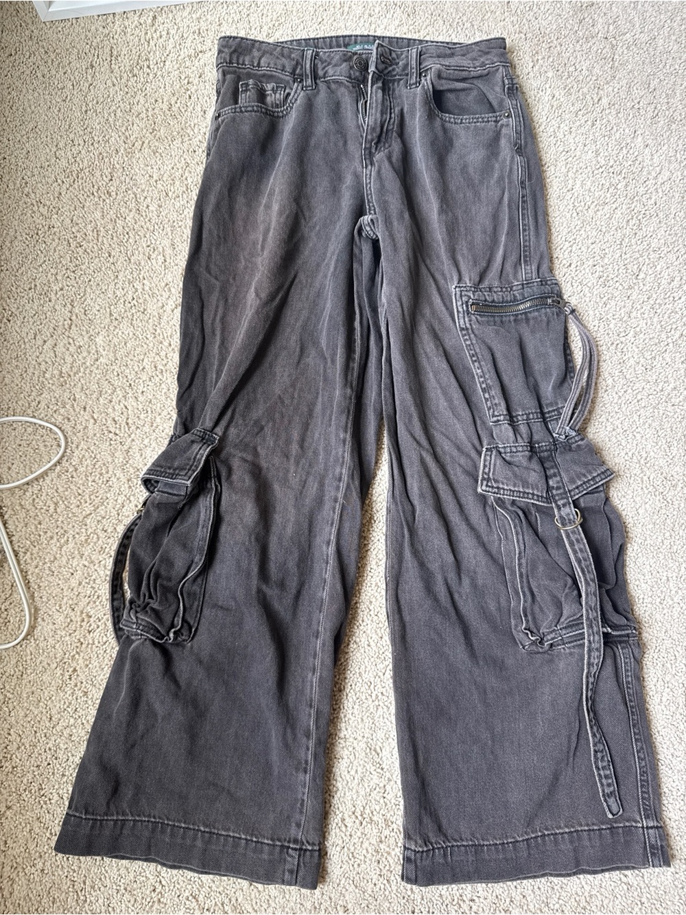 wild fable Black Wide-Leg Cargo Pants with Utility Straps